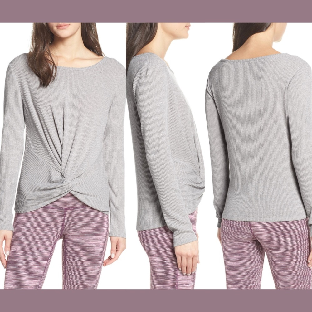 NWD Zella [ Small ] Knot a‎ Chance Long Sleeve Top in Grey Bird Melange